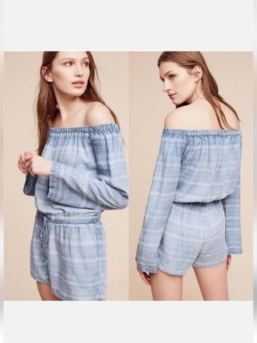 Anthropologie Cloth Stone Off Shoulder Denim Romper Sz Small